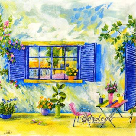 Serwetka decoupage firmy IHR niebieskie okiennice 33x33cm